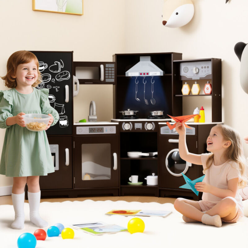 Large Pretend Play Kitchen Set with Lights and Sounds for Kids Playroom image number 1