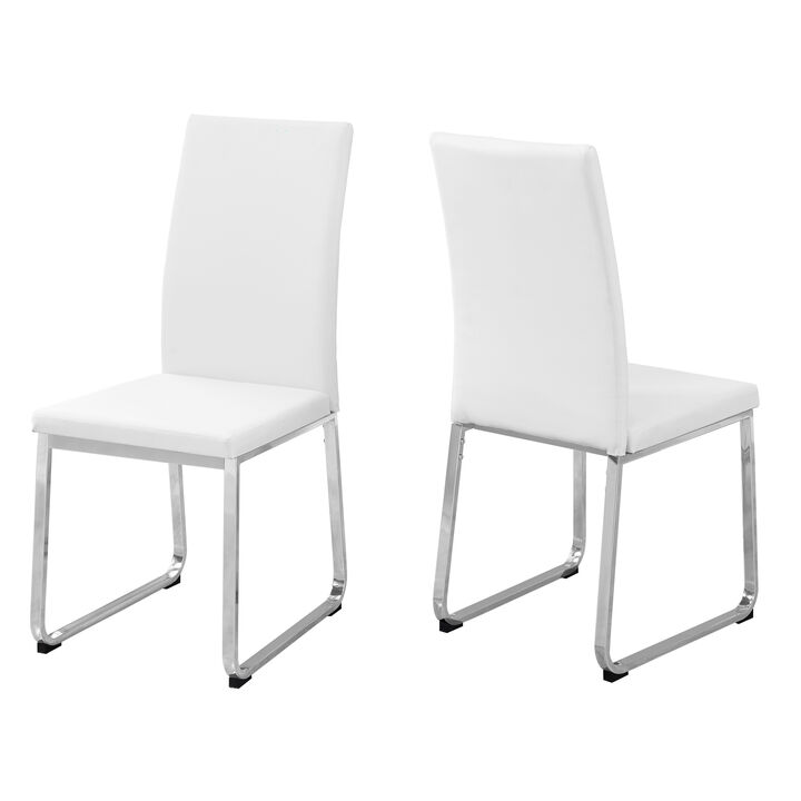 Monarch Specialties I 1093 Dining Chair, Set Of 2, Side, Upholstered, Kitchen, Dining Room, Pu Leather Look, Metal, White, Chrome, Contemporary, Modern
