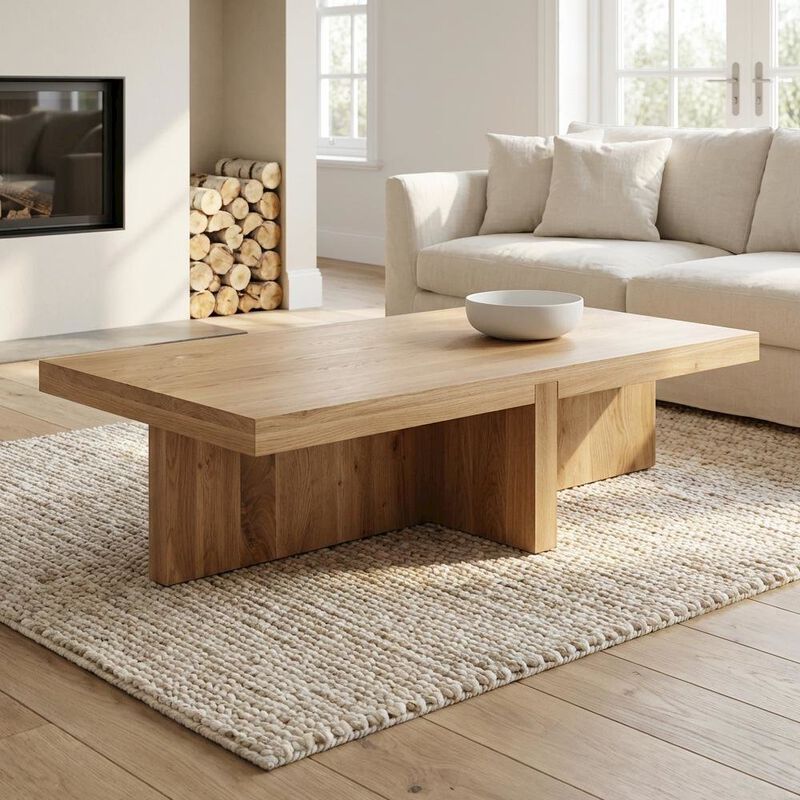 Starlight Canyon Home Brown Rectangular Coffee Table, Solid Oak Top, Wood Frame Contemporary Design image number 3