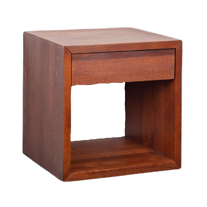 Medium Mid-Century Modern Hardwood, Walnut Finish Floating Nightstand with Drawer - Bedside Table for Bedroom
