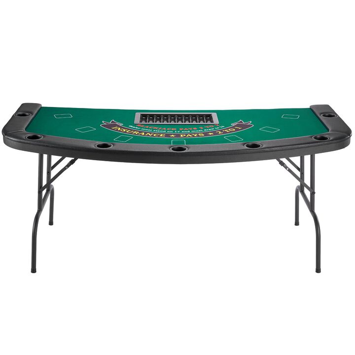 7 Player Folding Poker Table with Felt Top Padded Rails and Cup Holders
