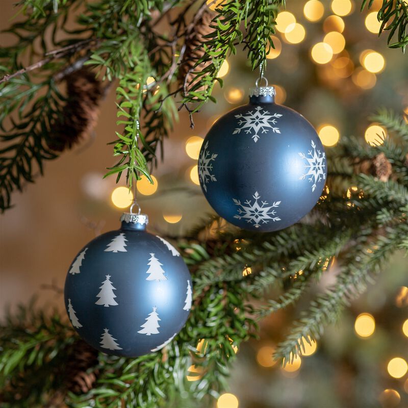 Set of 6 Frosted Navy Glass Ball Ornaments for Elegant Holiday Tree Styling