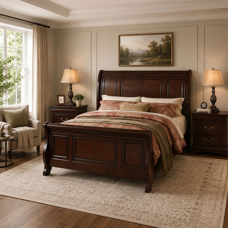 Queen Bedroom Set, Brown Wood, 3 Piece Set with 2 Nightstands image number 8