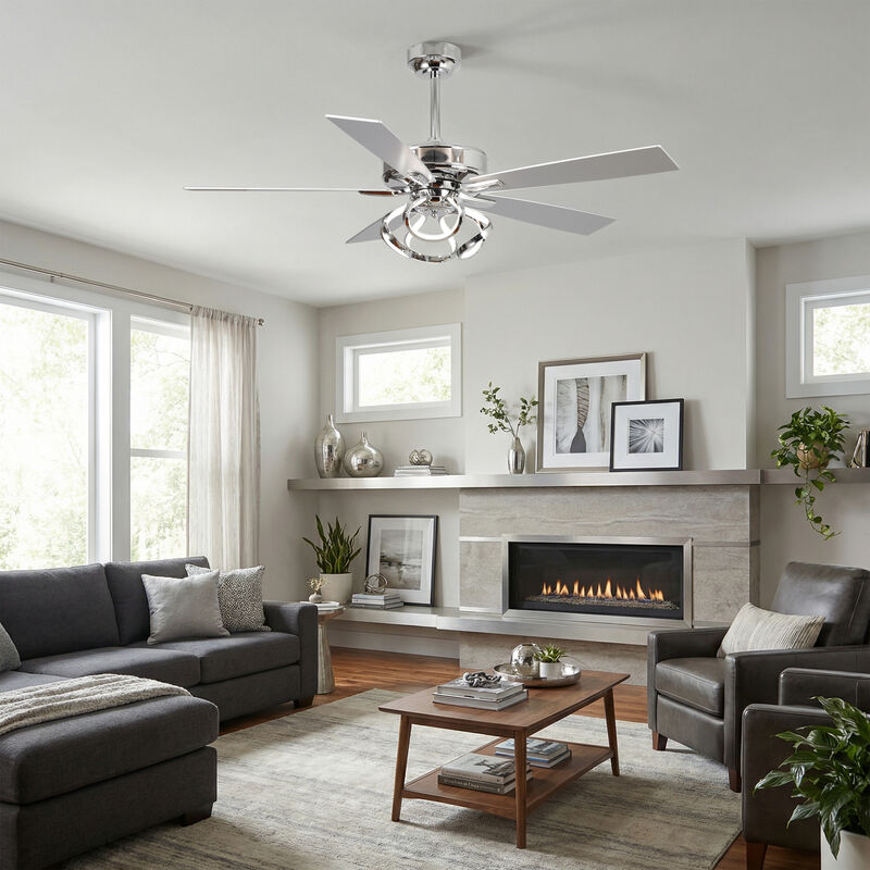 52" Modern Integrated LED Chrome Reversible Blades Ceiling Fan with Light and Remote image number 3