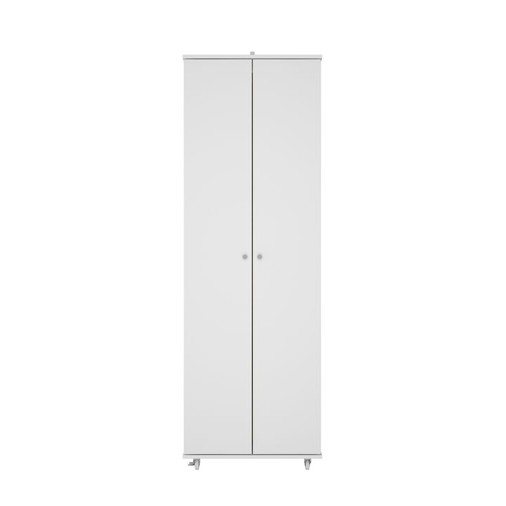 Tall Shoe Rack with Doors & Wheels, Entryway Shoe Cabinet with 8-Tier Shelf, Wood Shoe Storage Organizer for Entryway, White (23.6" W x 15.7" D x 70.9" H)