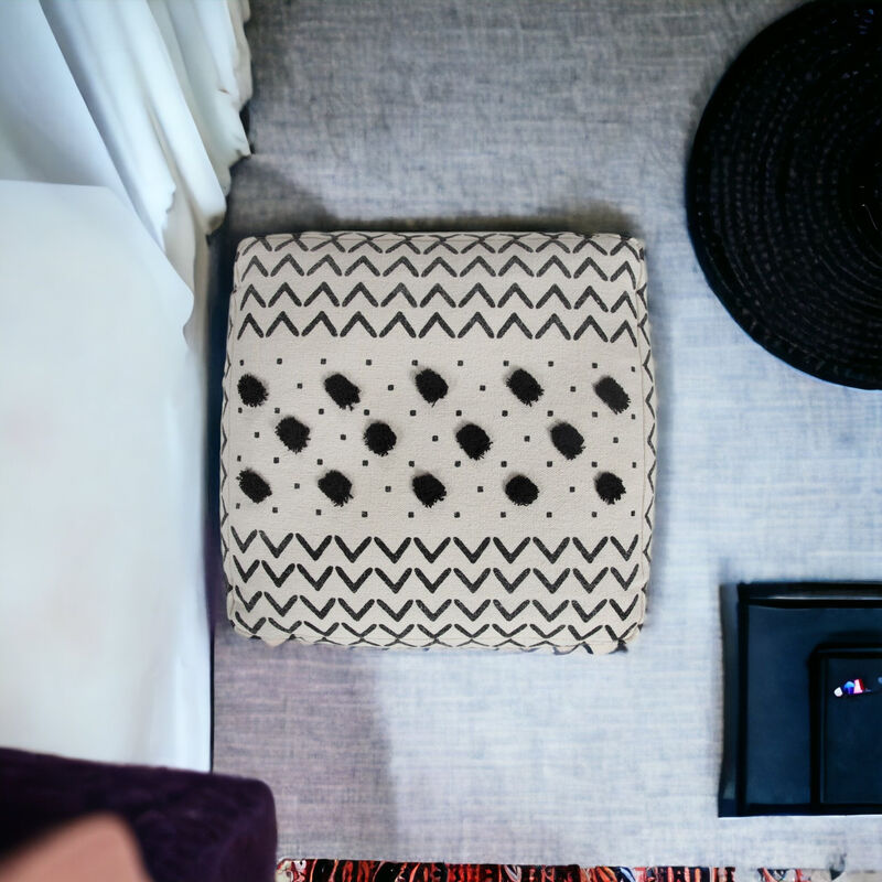 Hivvago 18 Inch White Cotton Chevron Pouf Ottoman