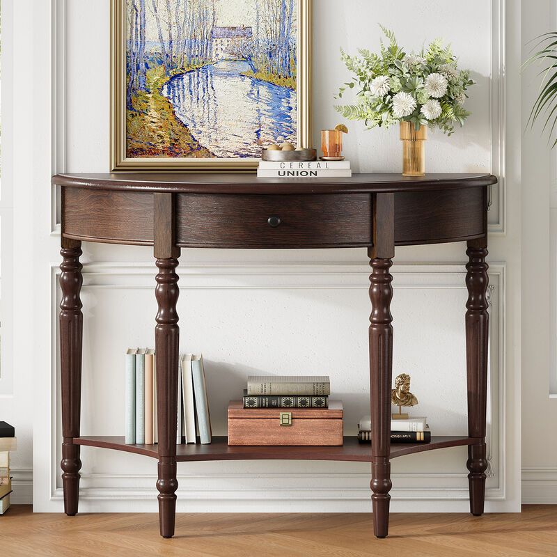 Merax Space-Saving Half-Moon Entryway Table with Storage Drawer & Lower Shelf image number 1