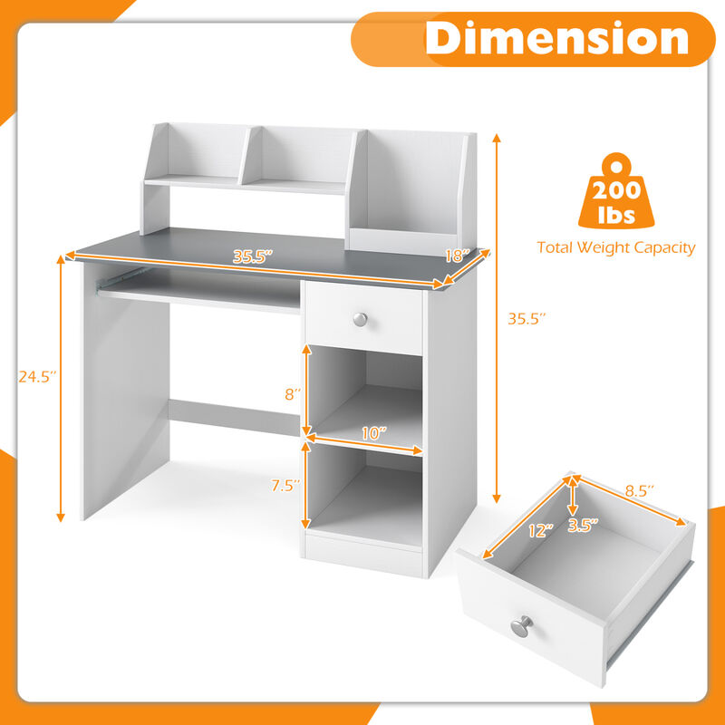 Kids Study Desk with Hutch Drawer Shelves and Keyboard Tray image number 2