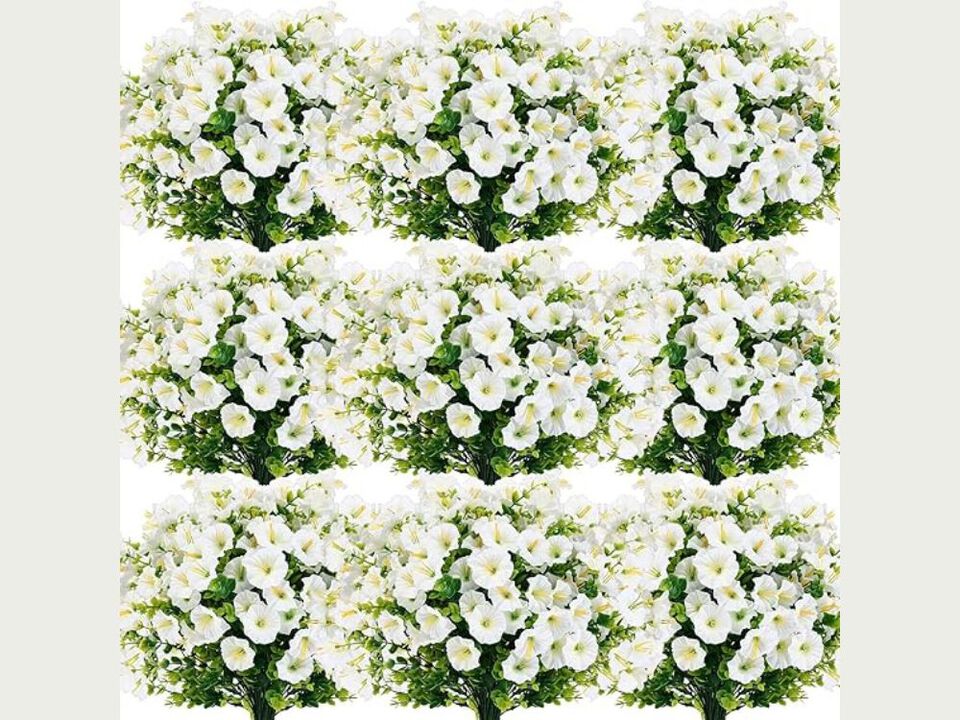 36 Bundle White Artificial Morning Glory Flowers UV Resistant Outdoor Garden