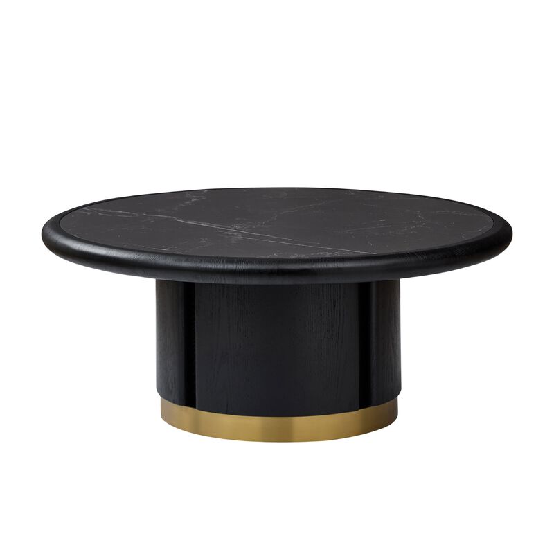 33.86 Inch Square Faux Travertine Pattern Coffee Table for Living Room,MDF Table,Modern Design Irregular Coffee Table with Layered Base image number 0
