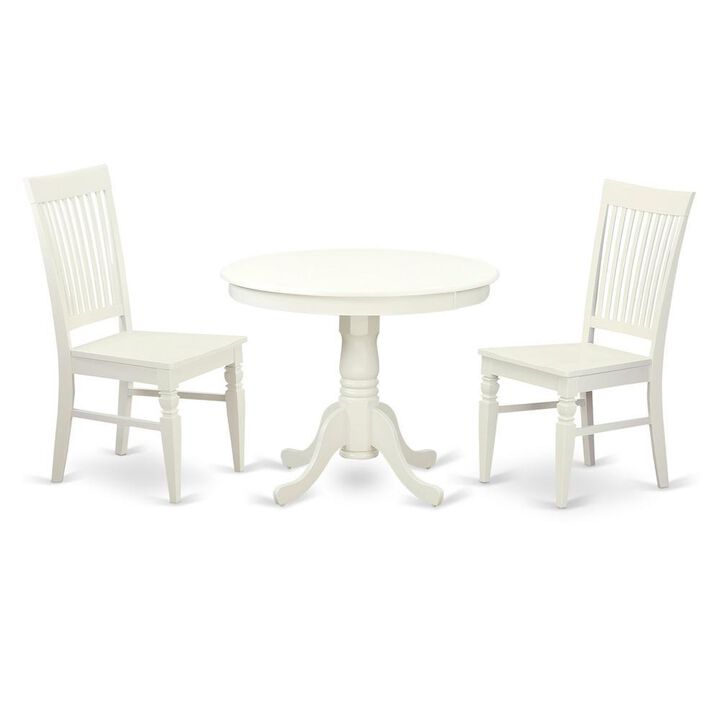 3 Pc set with a Table and 2 Wood Dinette Chairs in Linen White.