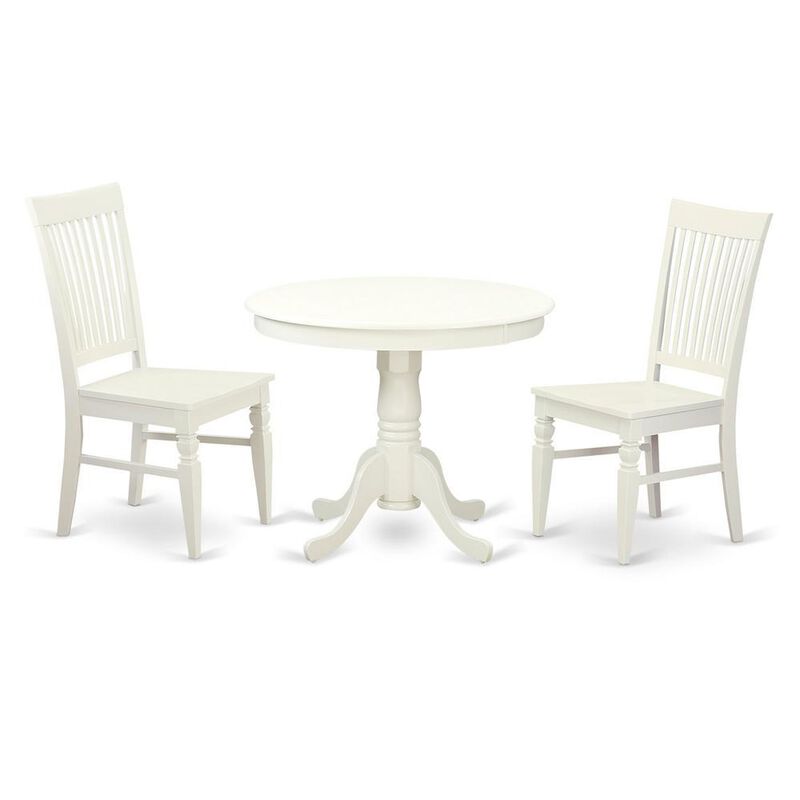 3 Pc set with a Table and 2 Wood Dinette Chairs in Linen White.