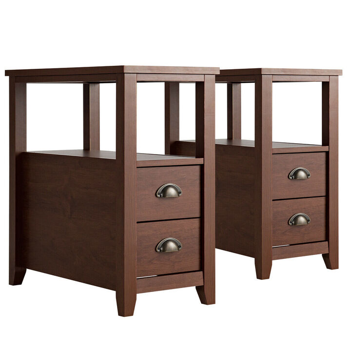Set of 2 Wooden Bed-side Nightstand with 2 Drawers