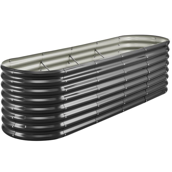 Oval Metal Raised Garden Bed Galvanized Open Bottom Planter for Outdoor Gardening-Dark Grey