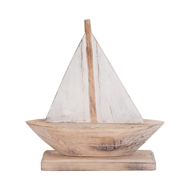 Wood, 14" Sailboat, Natural/white image number 0