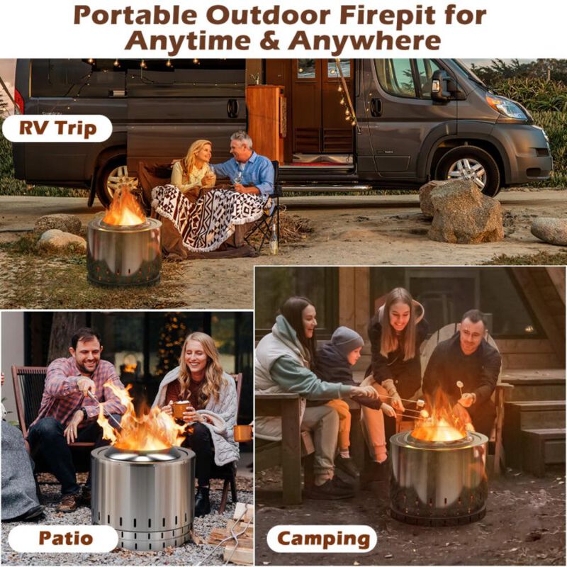Hivvago Smokeless Stainless Steel Fire Pit with Ash Pan for Yard Camping