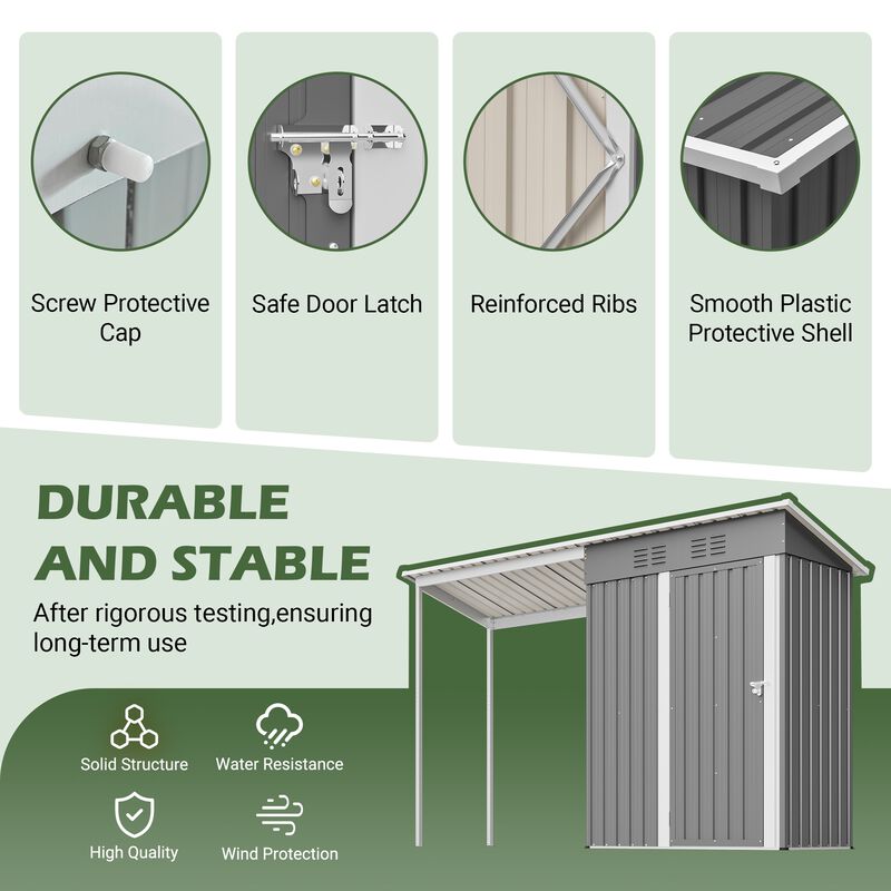 5x3 FT Galvanized Steel Shed & Gazebo Combo, 2-in-1 Outdoor Storage Shelter image number 5