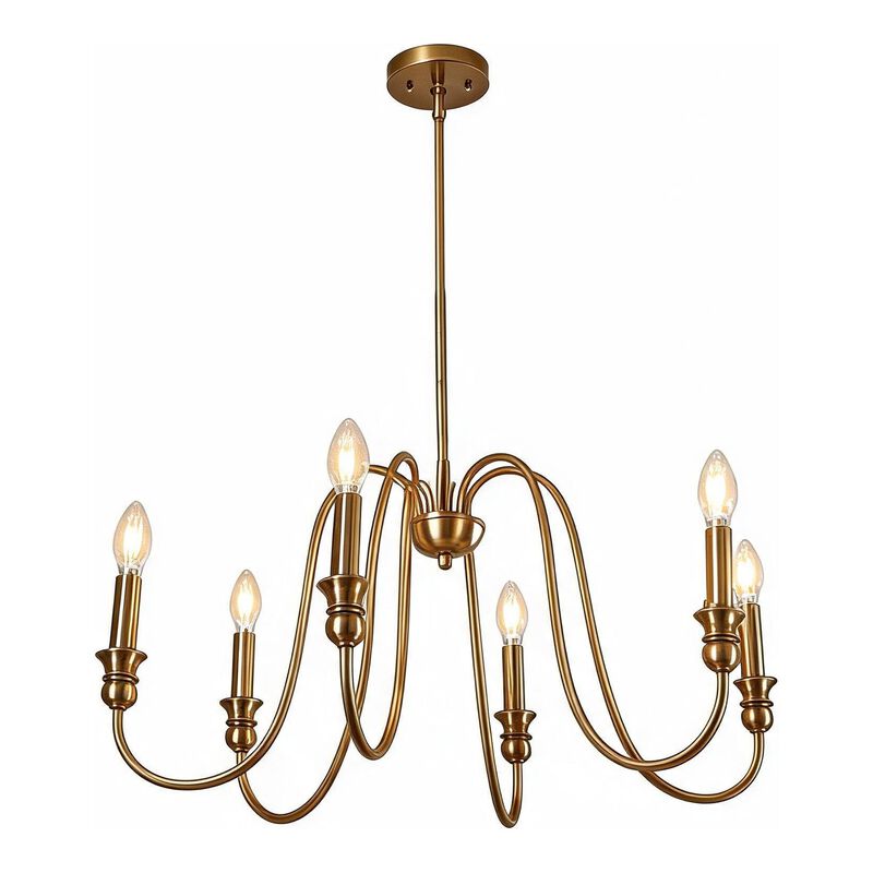 Gold Six-Light Candle Chandelier with U-Shaped Arms, Adjustable image number 0