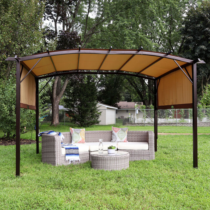 Sunnydaze 9 ft x 12 ft Metal Arched Pergola with Retractable Canopy