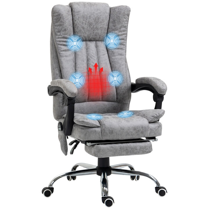 Vinsetto Microfiber Office Chair, High Back Computer Chair with 6 Point Massage, Heat, Adjustable Height and Retractable Footrest, Gray