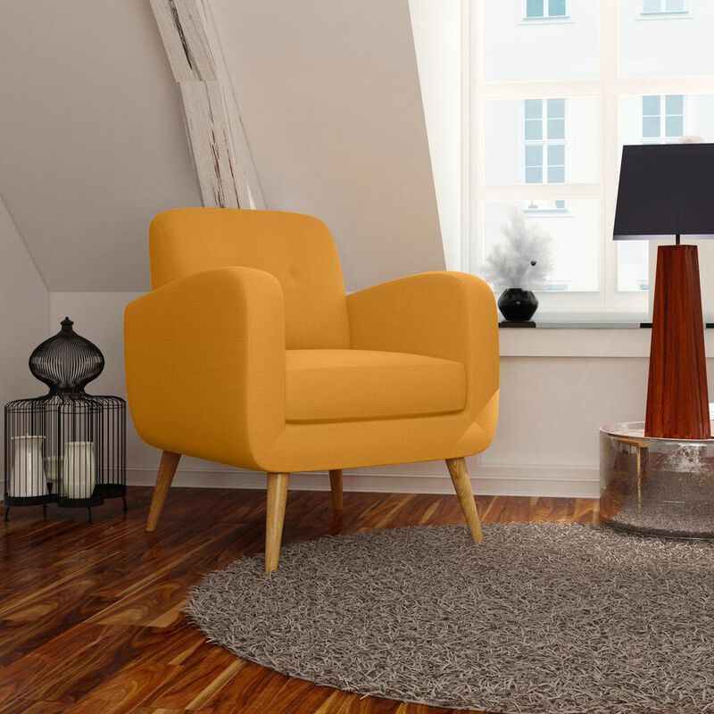 HL Home Furnishings Armchair in Mustard Yellow Linen with Natural Legs