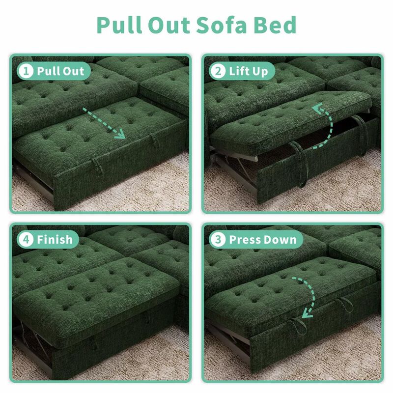102" 8-Seat U-Shaped Modular Sectional Sleeper Sofa with Pull Out Bed, Chenille Reclining Backrests image number 8
