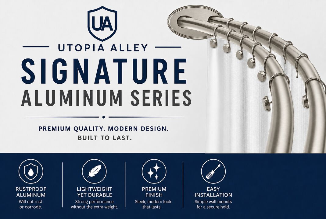 Utopia Alley Signature Aluminum Series Double Curved Shower Curtain Rod, Adjustable 45-72 Inch, Rustproof Aluminum, Dual Rod Design, Separates Curtain & Liner, Adds 8 Inches More Space