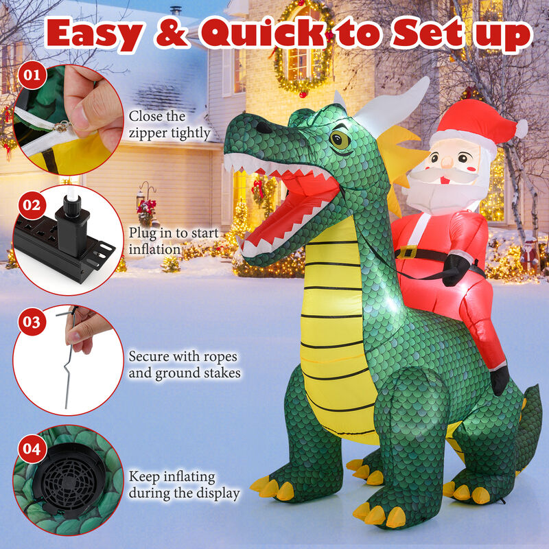 6.7 Feet Inflatable Santa Claus on Dinosaur, Outdoor Christmas Decor with LED Lights image number 5