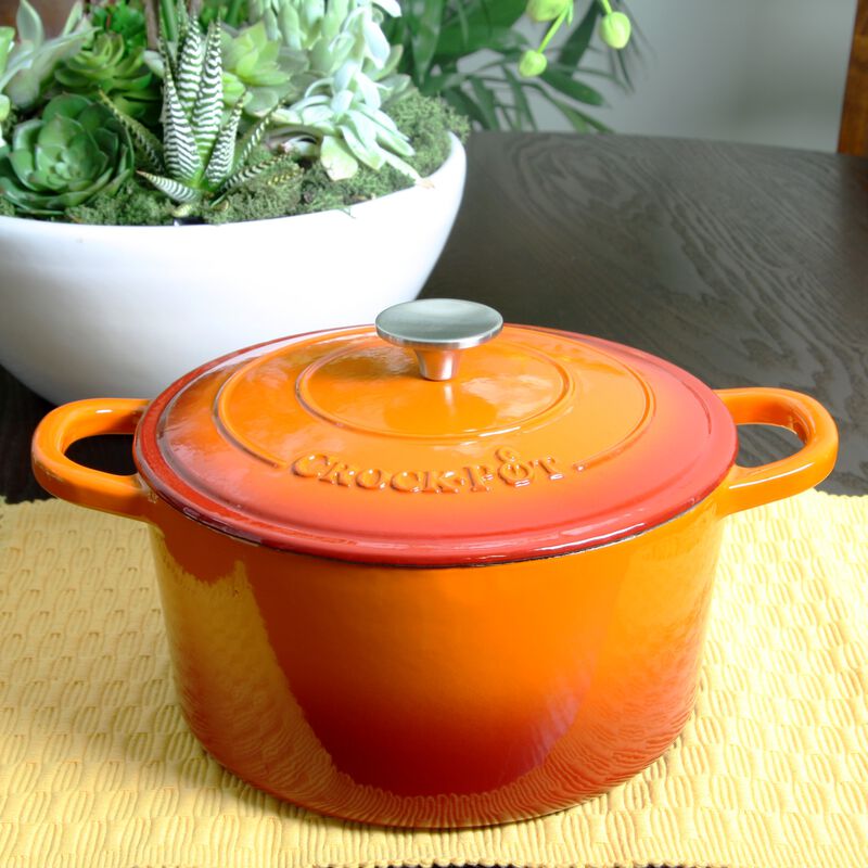 Crock Pot Artisan 5 Quart Round Enameled Cast Iron Dutch Oven in Sunset Orange