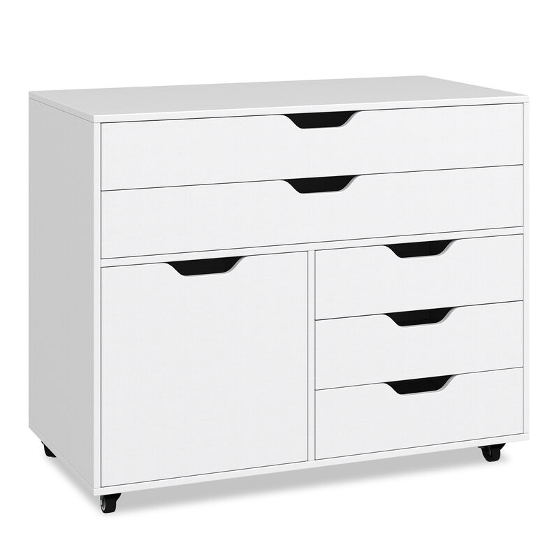 Modern Vertical 5-Drawer Mobile Chest with Door and 5 Casters for Flexible and Efficient Storage