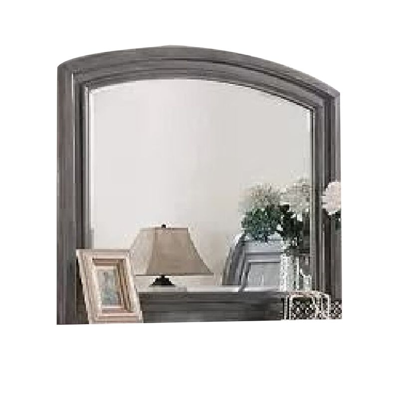 Dresser Mirror, Gray Pine Wood Frame, Farmhouse Carved Details 36x42 image number 0