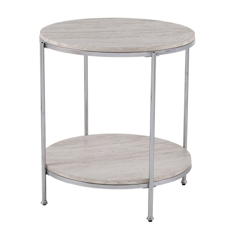 Homezia 24" Chrome Manufactured Wood And Iron Rectangular End Table With Shelf