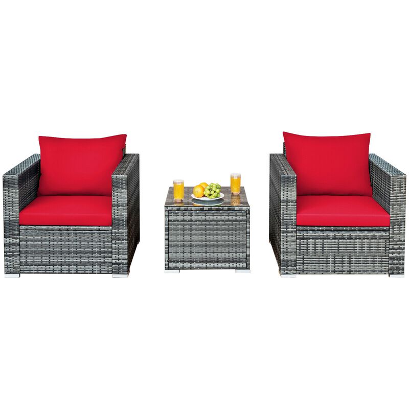 3 Pcs Patio Rattan Furniture Bistro Sofa Set with Cushioned