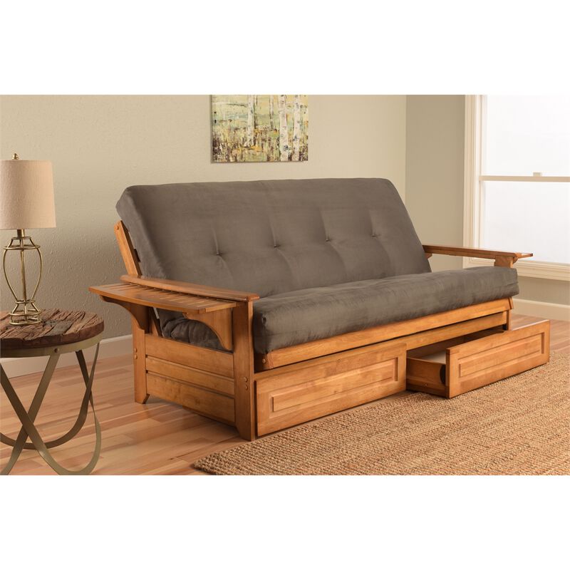 Phoenix Frame-Butternut Finish-Suede Gray Mattress-Storage Drawers image number 1