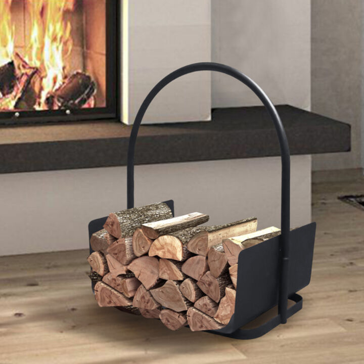 Metal Fireplace Log Holder, Portable Firewood Carrier & Storage Rack