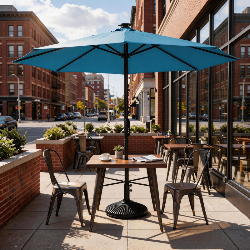 Mondawe 10FT LED Light Market Umbrella One-Touch Electric Patio Umbrella with Remote, Tan image number 2