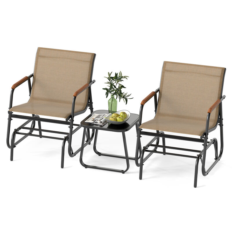 3-Piece Metal Glider Bistro Set – Smooth Rocking Motion Chairs & Side Table for Balcony or Deck
