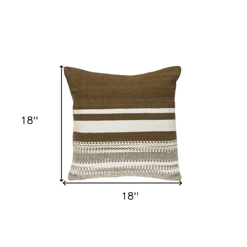 HomeRoots 18" Brown And White Cotton Striped Throw Pillow image number 5