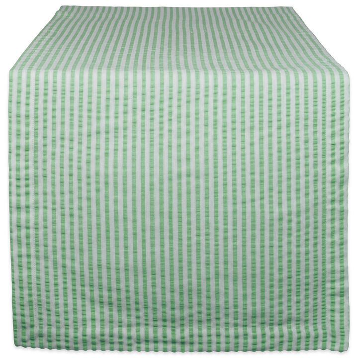 108" Green and White Seersucker Striped Rectangular Table Runner
