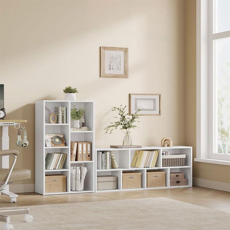 Vertical Bookshelf with 7 Open Compartments – Tall Organizer for Books, Files & Decorative Items