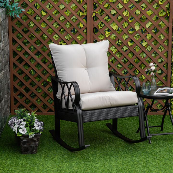 Hivvago Outdoor Aluminum Frame Wicker Rocking Chair with Armrests