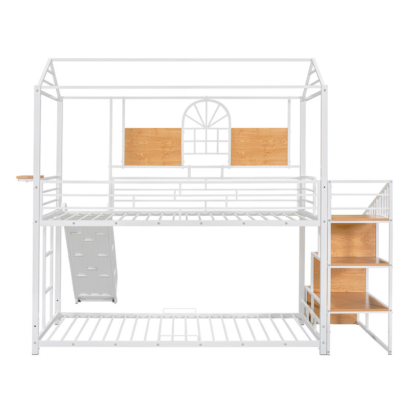 Merax Metal House Bunk Bed with Slide and Storage Stair image number 4