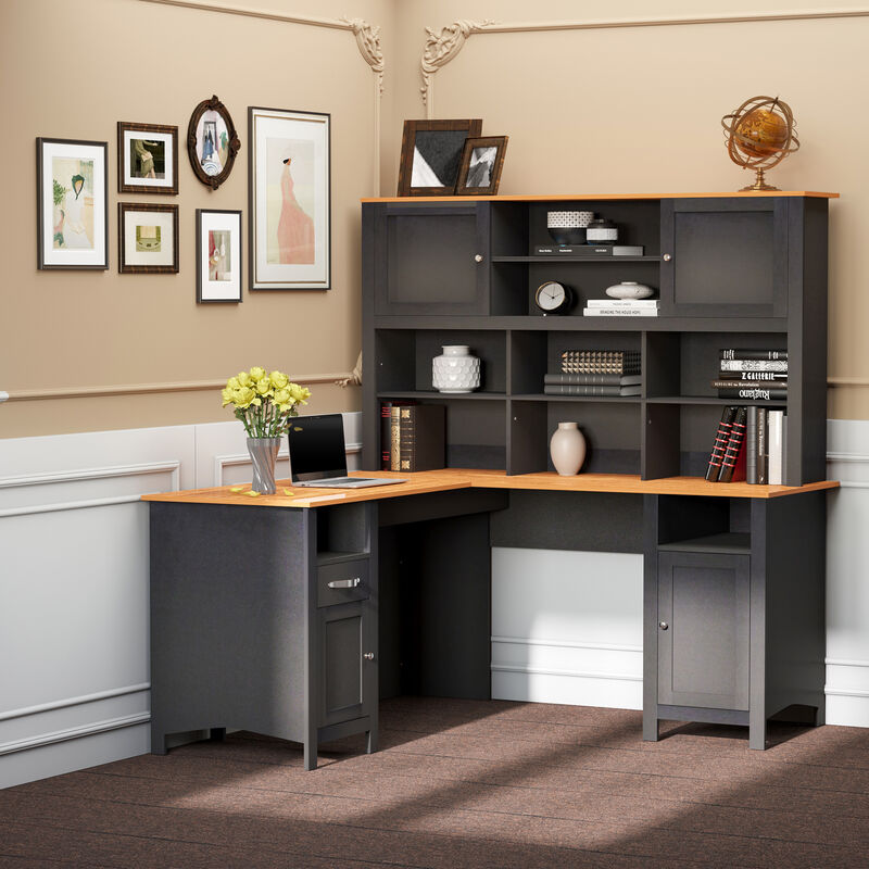 Hivvago 59" L-Shaped Desk with Hutch and Storage image number 1
