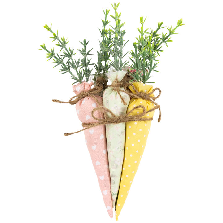 Fabric Carrot Easter Decorations - 9" - Green and Pink - Set of 5