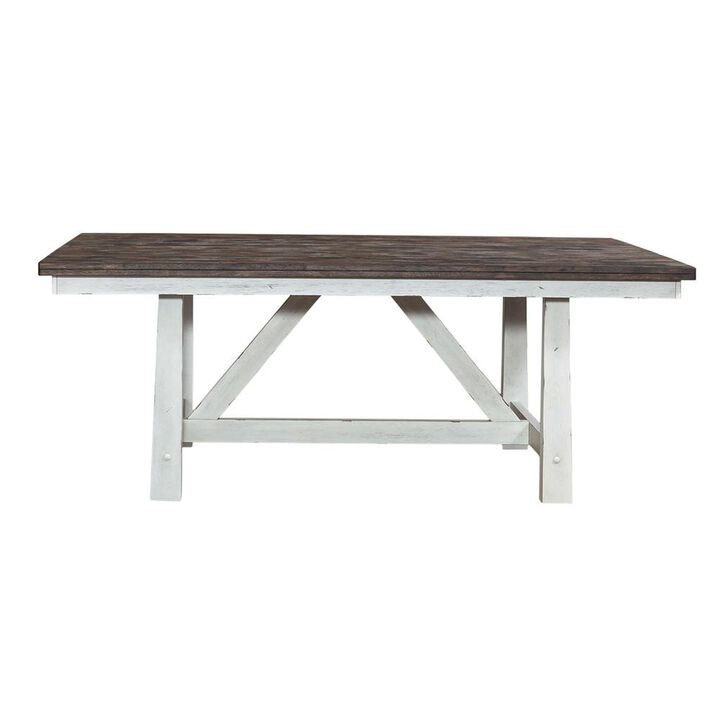 Liberty Furniture Farmhouse Fixed Top Trestle Table in Two Tone White w/ Wood Tone Top
