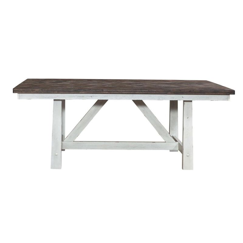 Liberty Furniture Farmhouse Fixed Top Trestle Table in Two Tone White w/ Wood Tone Top image number 1