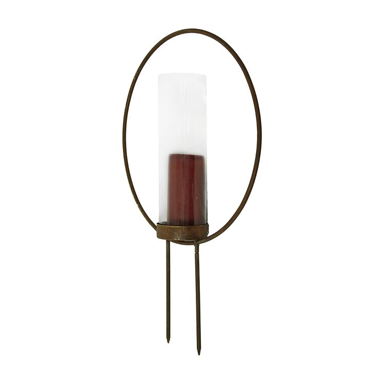 Set Of 2 Rust Color Metal Hoop Outdoor Ground Candleholders 12 Inch