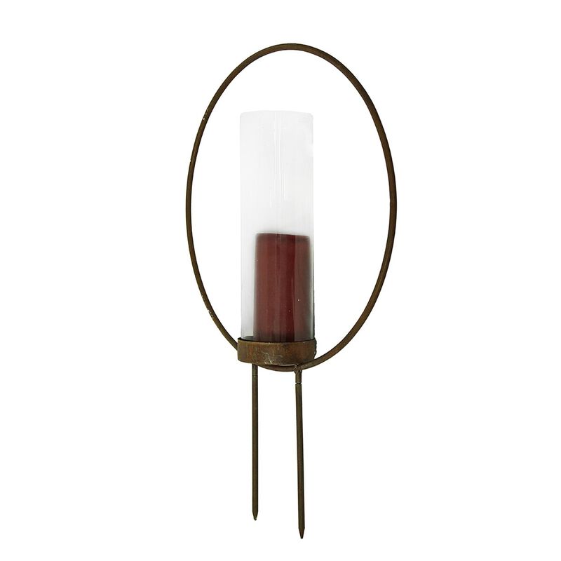 Set Of 2 Rust Color Metal Hoop Outdoor Ground Candleholders 12 Inch image number 1
