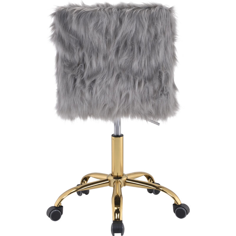 Office Chair in Gray Faux Fur and Gold Finish