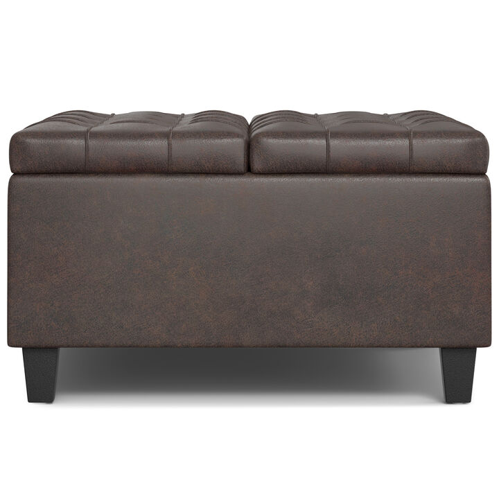 Simpli Home Harrison Small Square Coffee Table Storage Ottoman